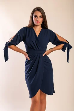 Mini abito elegante con dettaglio di finte perle e scollo a portafoglio Candys, blu scuro