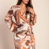 Mini abito elegante con maniche lunghe e stampa alla moda  Ninella, beige
