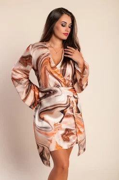 Mini abito elegante con maniche lunghe e stampa alla moda  Ninella, beige
