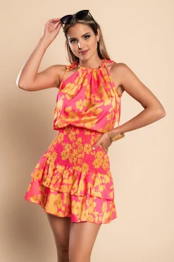 Mini abito elegante con stampa Torsa, fucsia