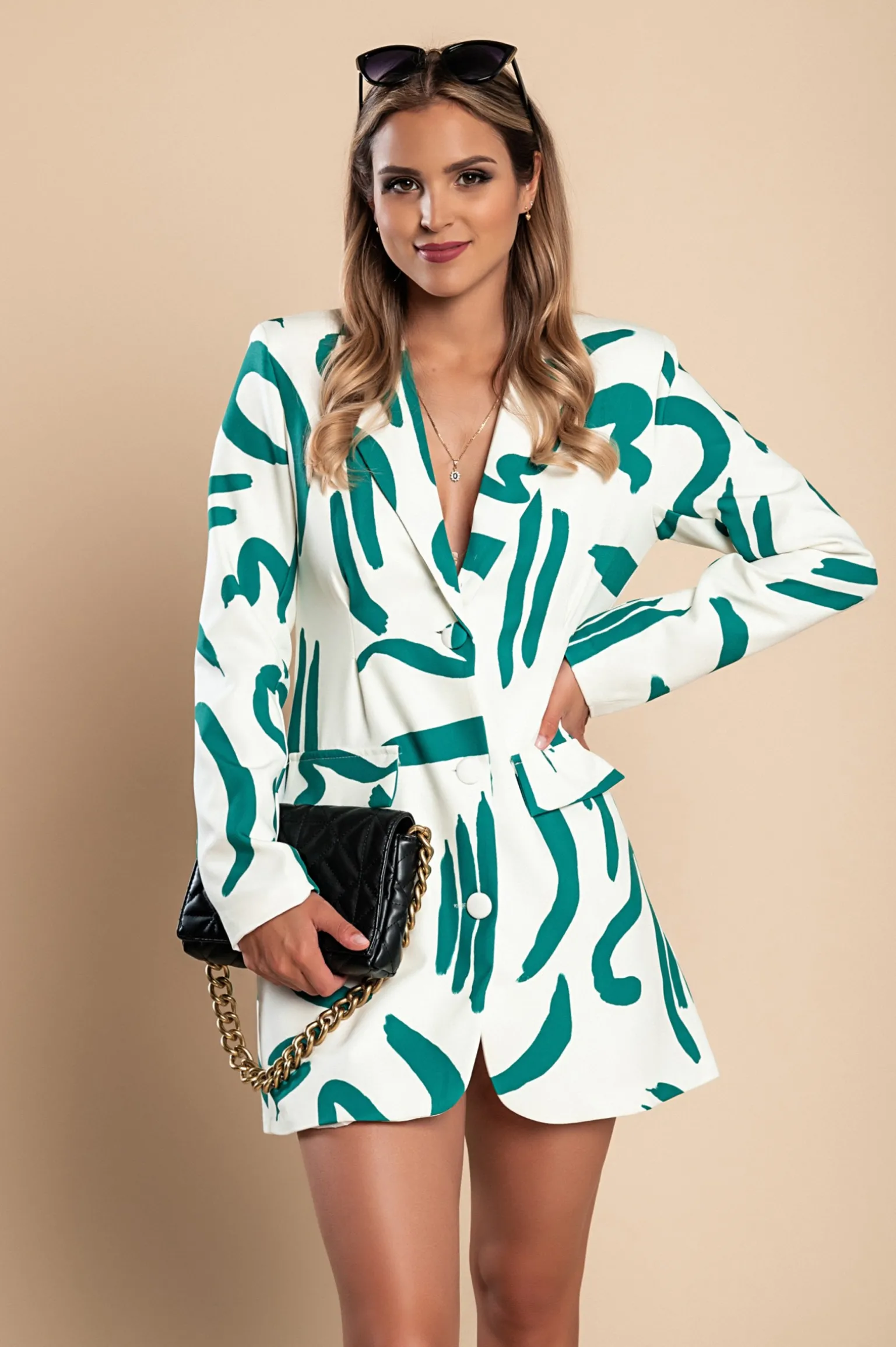 Mini abito elegante con stampa, verde