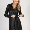 Mini abito elegante in ecopelle con chiusura pieghevole Pellita, nero
