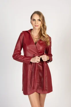 Mini abito elegante in ecopelle con chiusura pieghevole Pellita, rosso