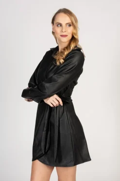 Mini abito elegante in ecopelle con chiusura pieghevole Pellita, nero