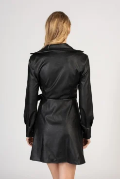 Mini abito elegante in ecopelle con chiusura pieghevole Pellita, nero