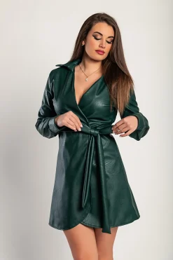 Mini abito elegante in pelliccia sintetica con colletto con revers Pellita, verde scuro