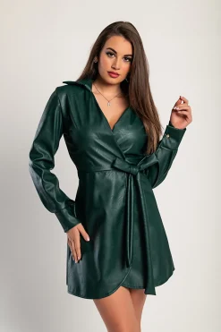 Mini abito elegante in pelliccia sintetica con colletto con revers Pellita, verde scuro