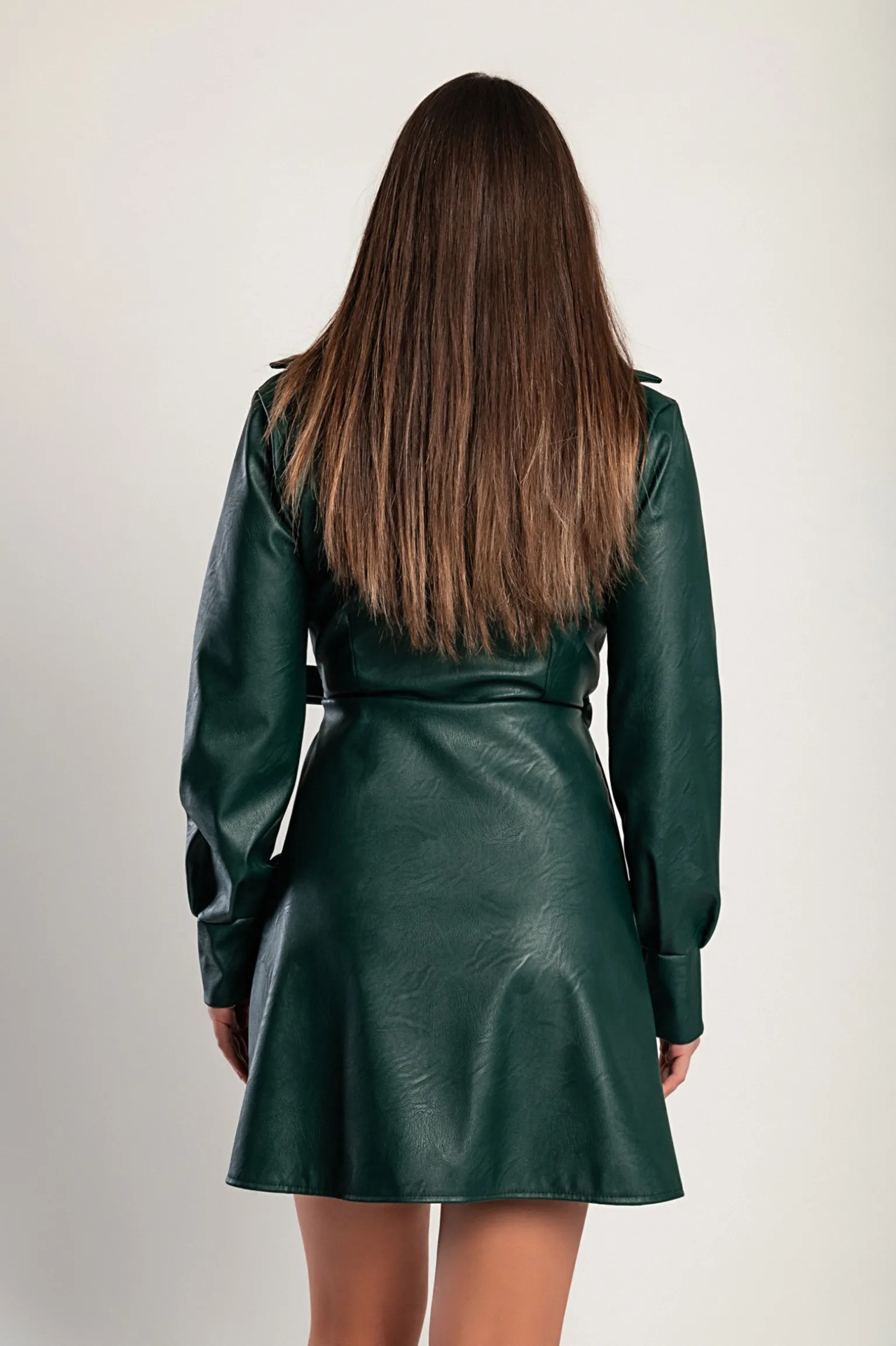 Mini abito elegante in pelliccia sintetica con colletto con revers Pellita, verde scuro