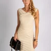 Mini abito elegante smanicato e gonna con dettaglio arricciato Montreal, beige