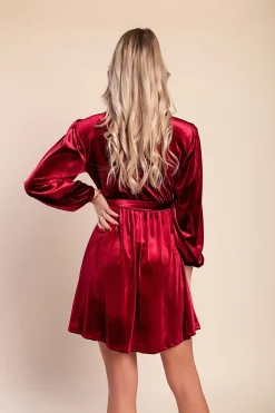 Mini abito in velluto sintetico, bordeaux