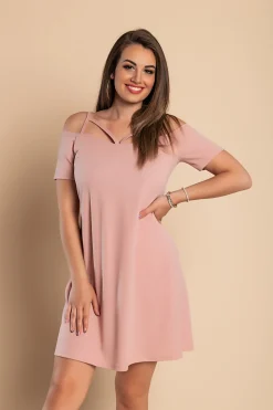 Miniabito ampio a maniche corte con spalline sottili decorative, CECINA, rosa