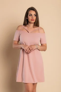 Miniabito ampio a maniche corte con spalline sottili decorative, CECINA, rosa