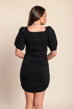 Miniabito elegante con maniche a sbuffo, nero