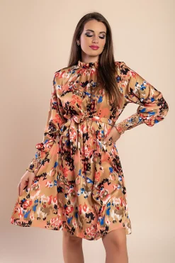 Miniabito elegante con stampa, beige