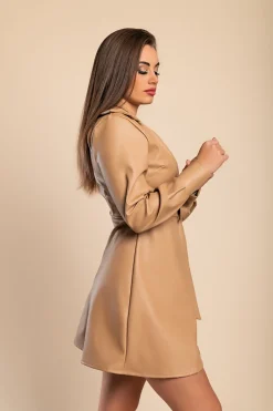Miniabito elegante in ecopelliccia con collo a revers Pellita, beige