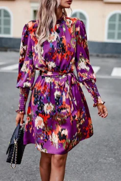 Miniabito elegante stampato, lilla