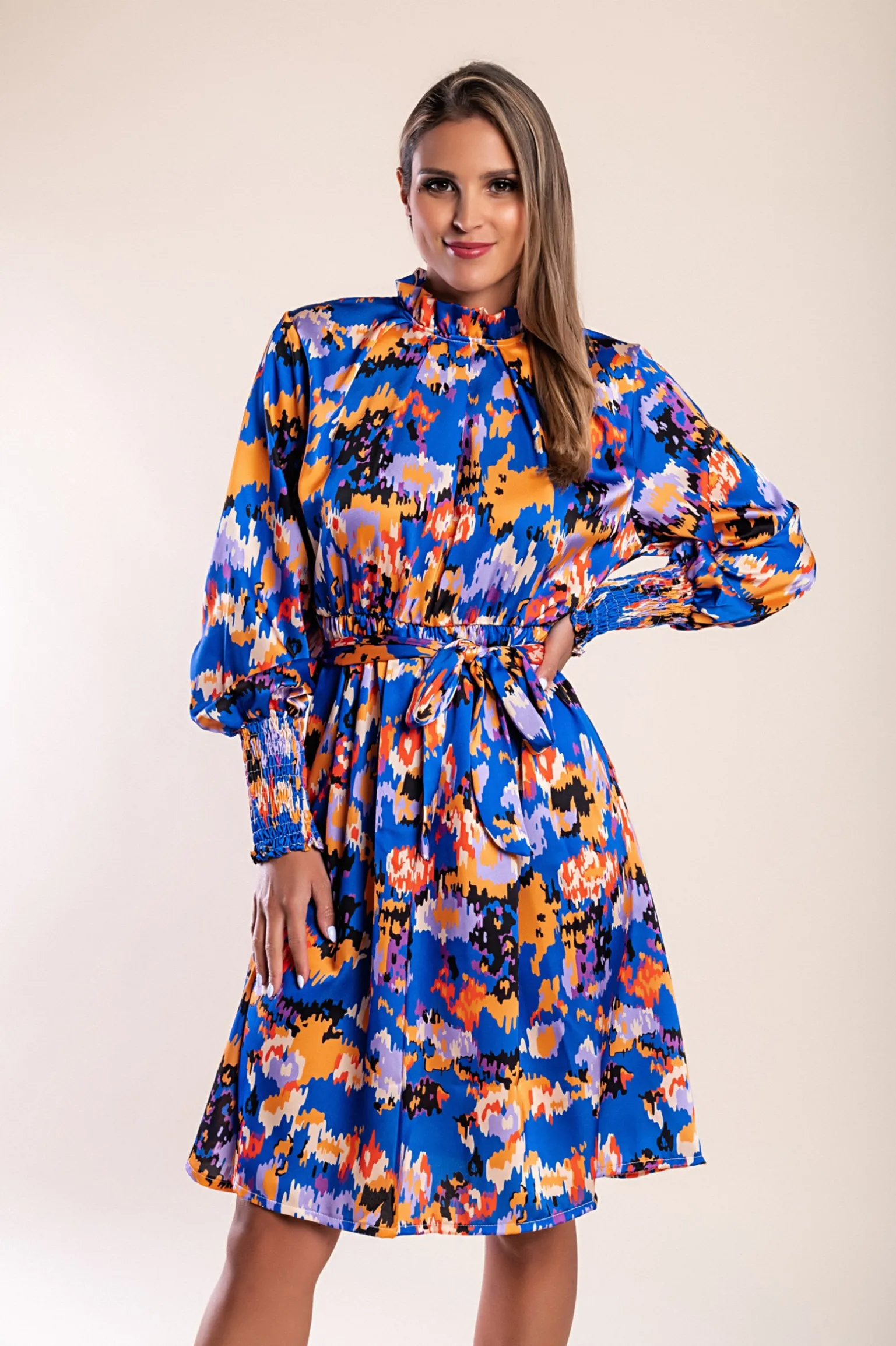 Miniabito elegante stampato, blu