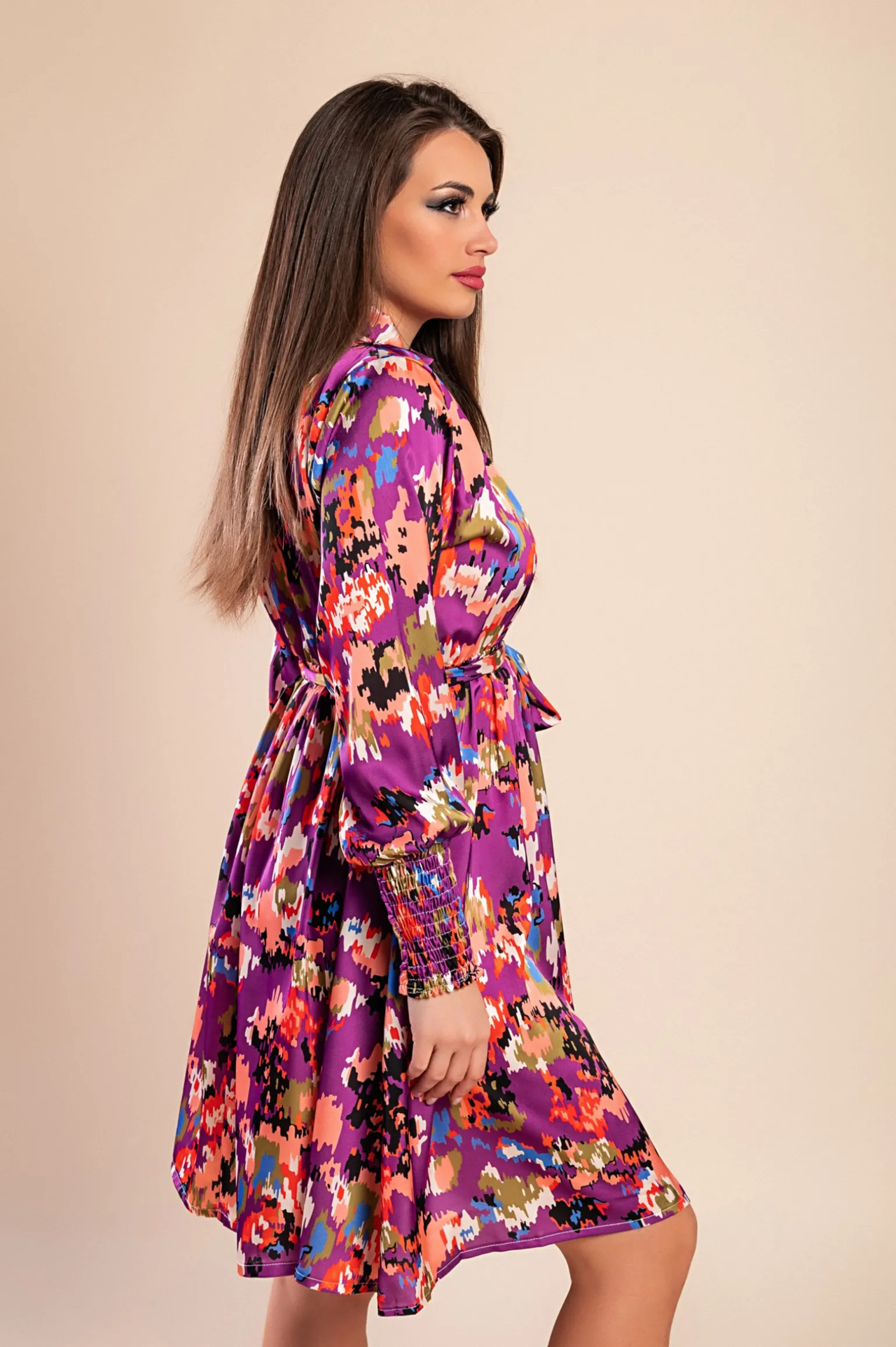 Miniabito elegante stampato, lilla