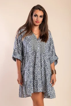 Miniabito in cotone con stampa, blu scuro