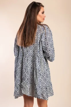 Miniabito in cotone con stampa, blu scuro