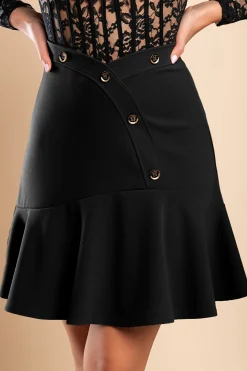 Minigonna con bottoni decorativi, nera