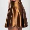 Minigonna elegante in finto raso, marrone