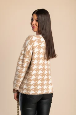 Morbido maglione con stampa Pepita, Crema