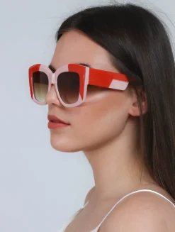 Occhiali da sole in combinazione bicolore, ART2174, rosso-rosa