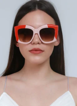 Occhiali da sole in combinazione bicolore, ART2174, rosso-rosa