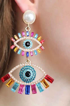 Orecchini pendenti con strass, ART381, multicolore