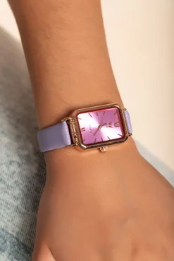 Orologio elegante con cinturini in ecopelle, lilla