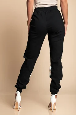 PANTALONE ALLA MODA CON RIGA SUI LATI, ELASTICIZZATE IN VITA FRIEDA, NERO