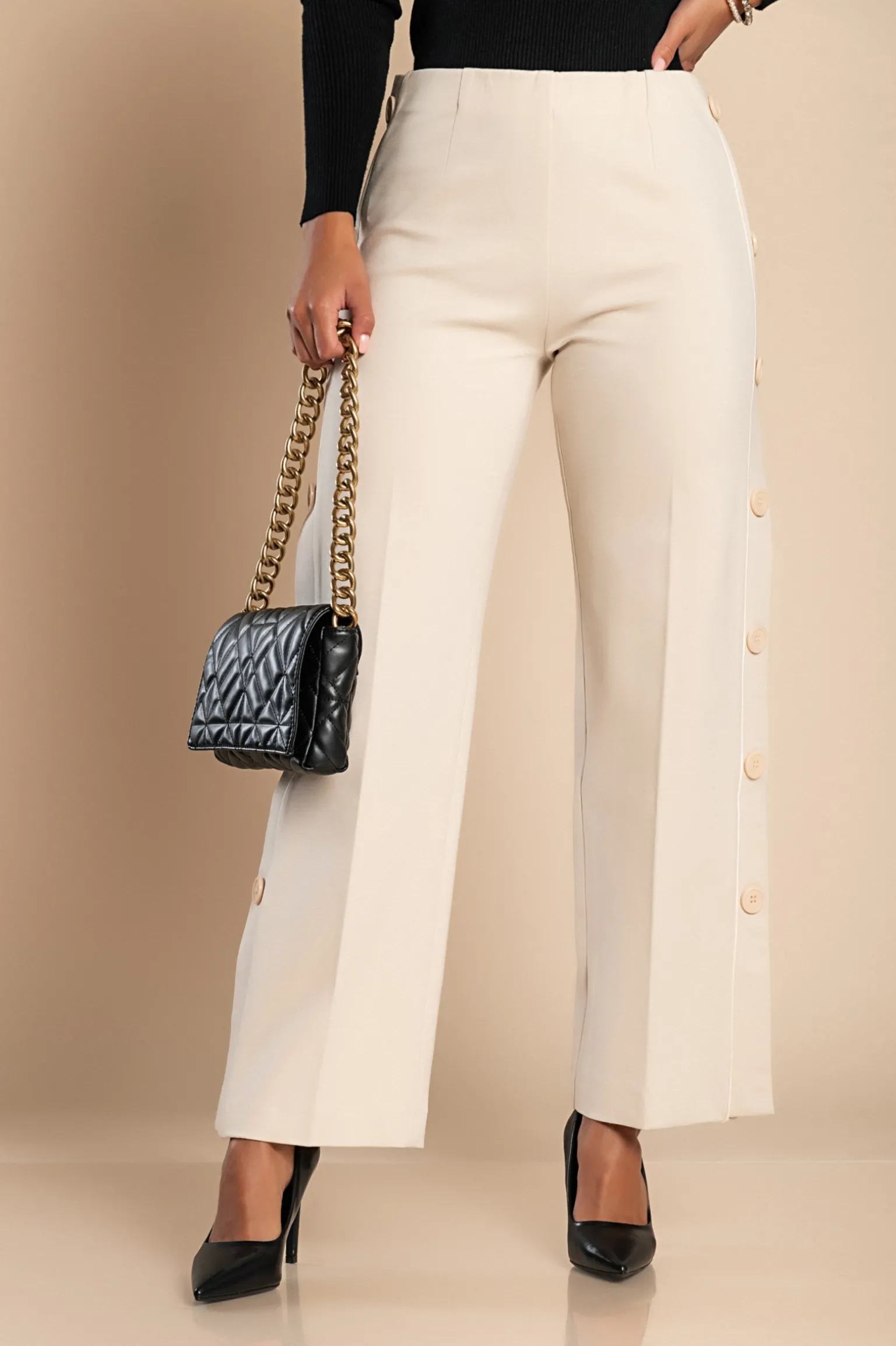 Pantalone elegante con bottoni, panna