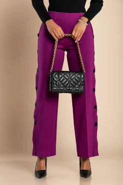 Pantalone elegante con bottoni, fucsia