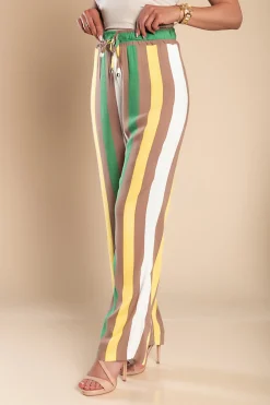 Pantalone elegante con fantasia a righe, giallo