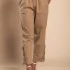 Pantalone elegante in cotone con pizzo, beige
