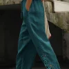 Pantalone elegante in cotone con pizzo, petrolio