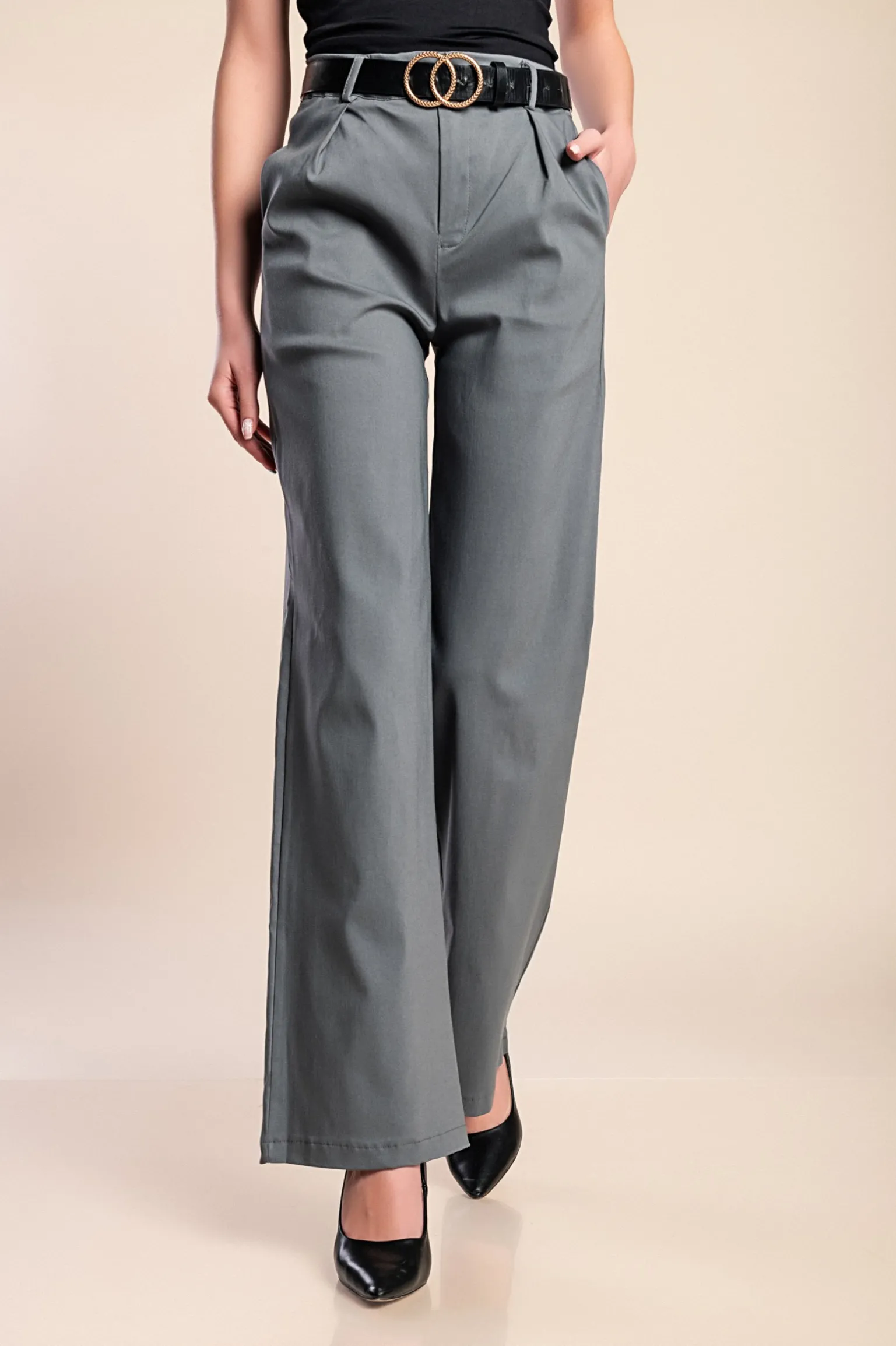 Pantaloni eleganti a vita alta, grigi