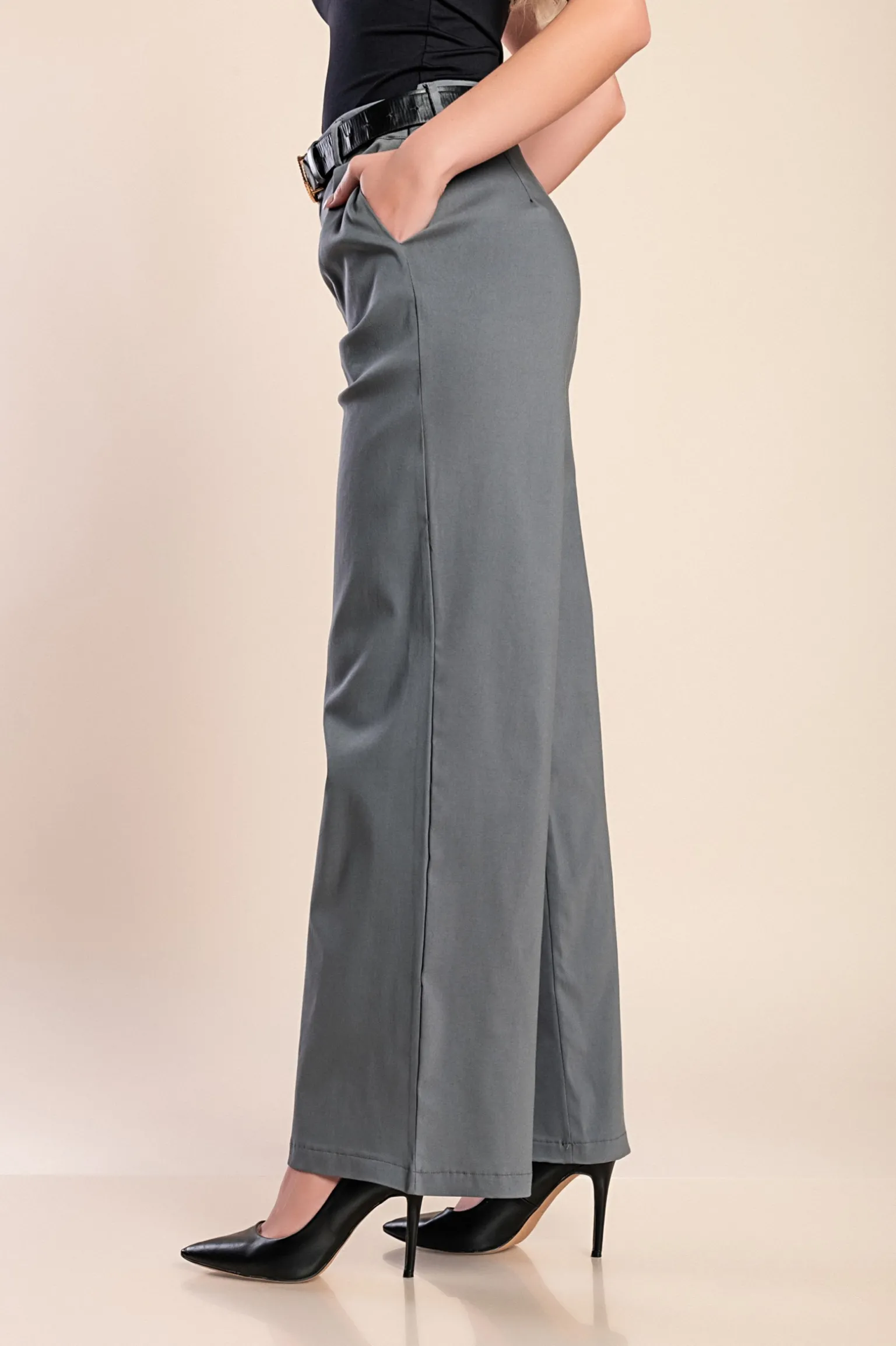 Pantaloni eleganti a vita alta, grigi
