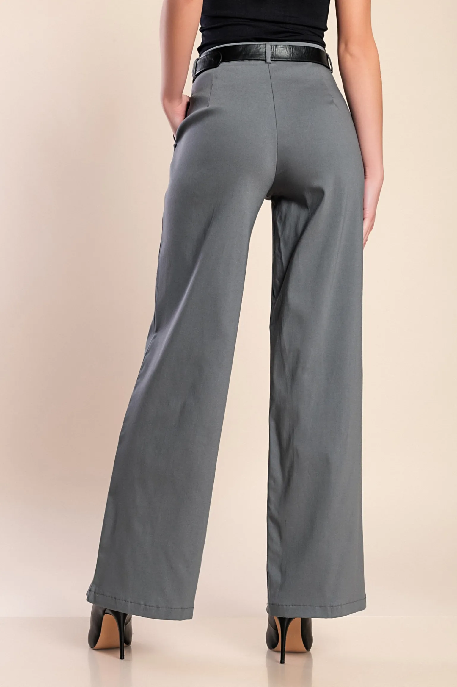 Pantaloni eleganti a vita alta, grigi