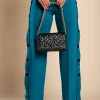 Pantaloni eleganti con bottoni, petrolio