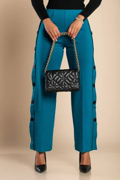 Pantaloni eleganti con bottoni, petrolio