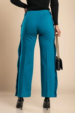 Pantaloni eleganti con bottoni, petrolio