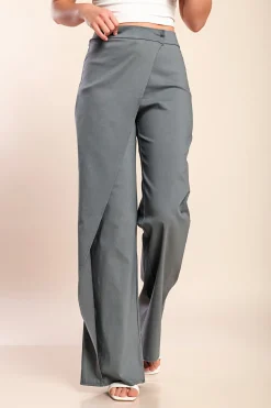 Pantaloni eleganti con volant, grigio