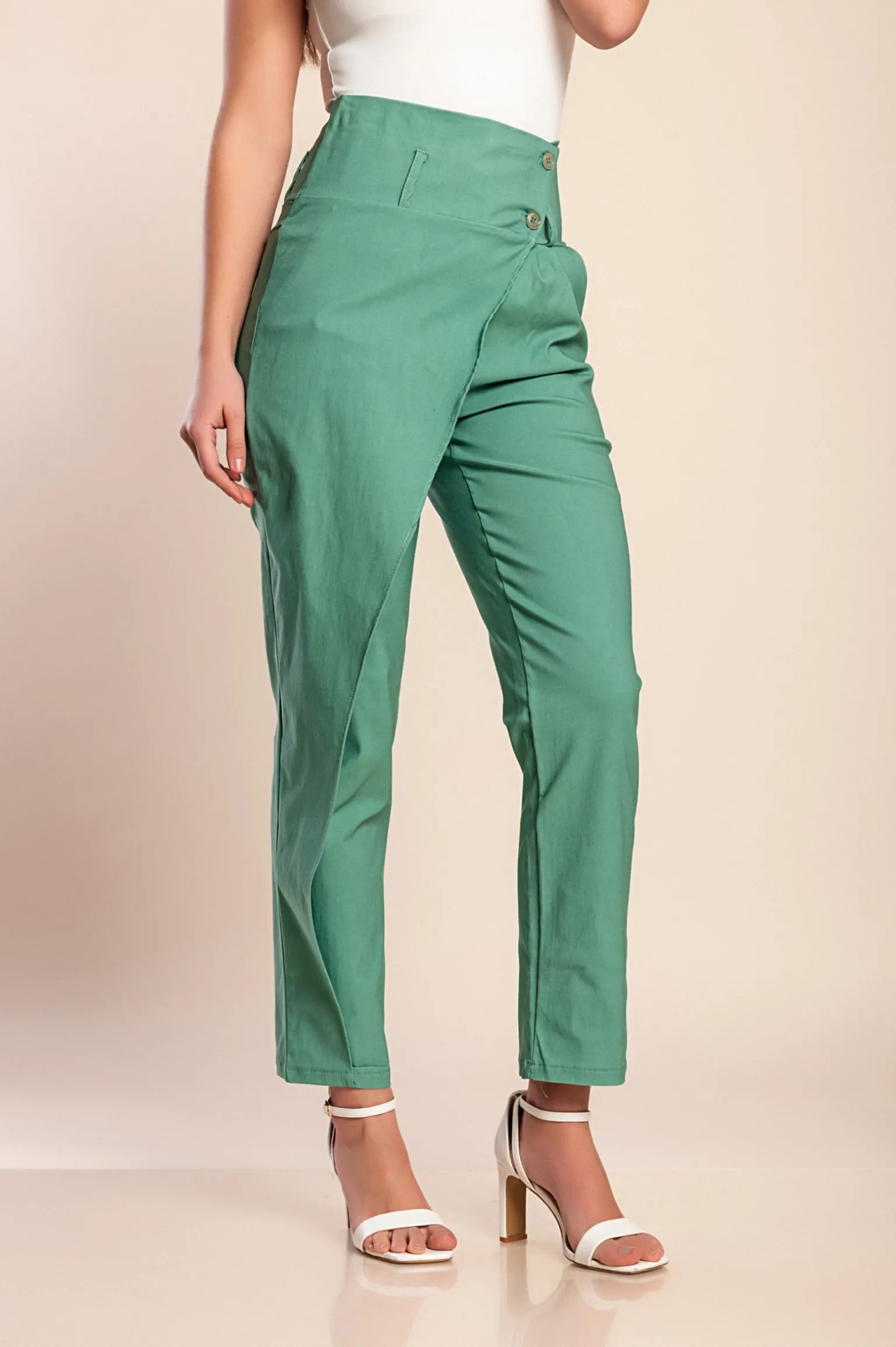 Pantaloni eleganti con volant, menta