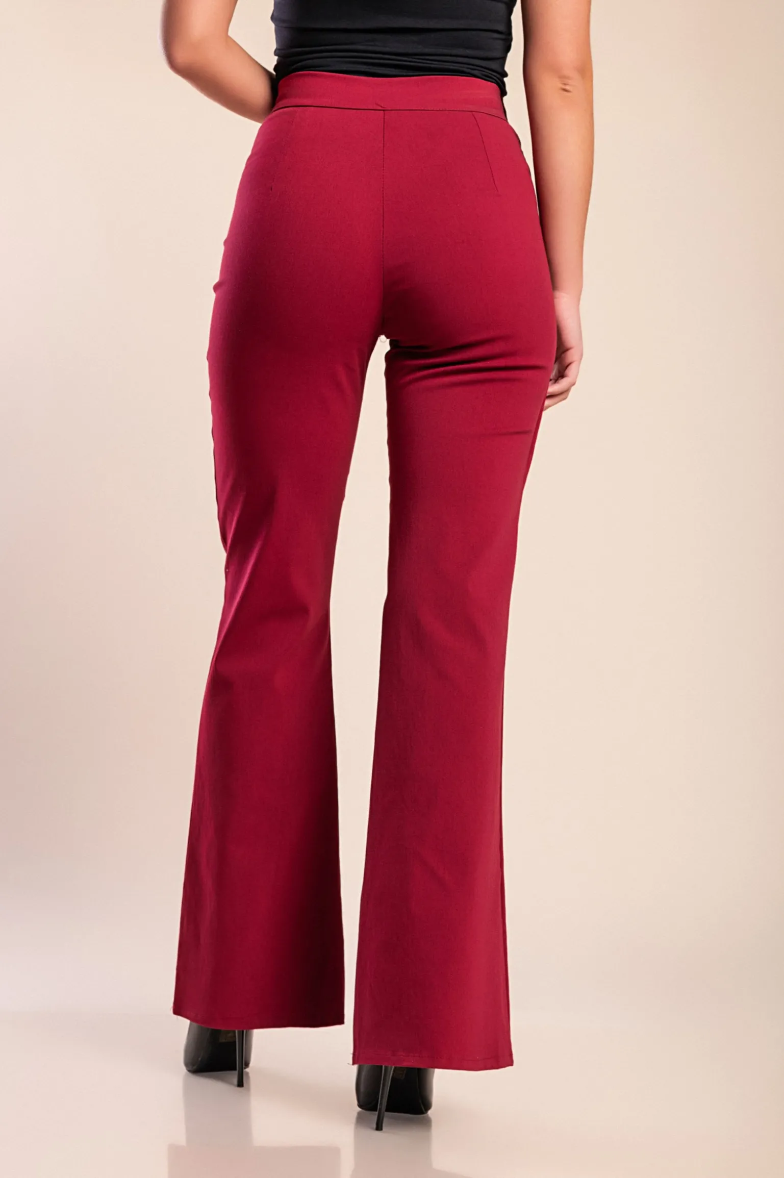 Pantaloni eleganti con volant, bordeaux