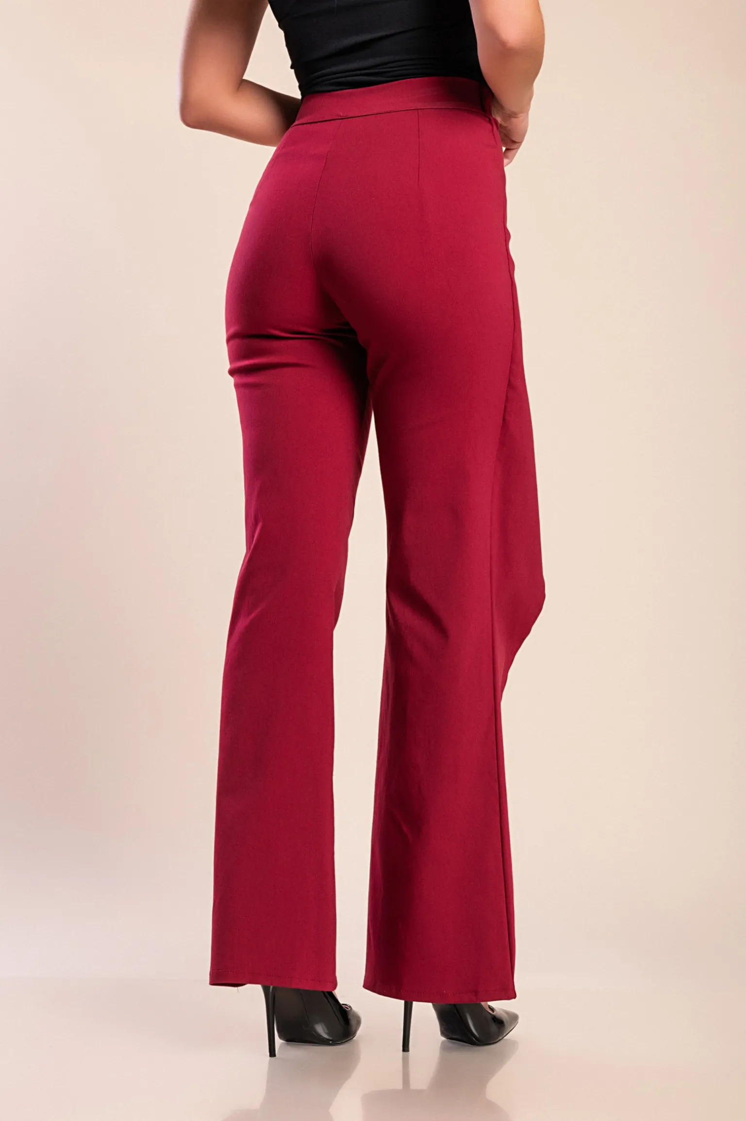 Pantaloni eleganti con volant, bordeaux