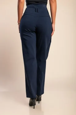Pantaloni eleganti con volant, blu scuro