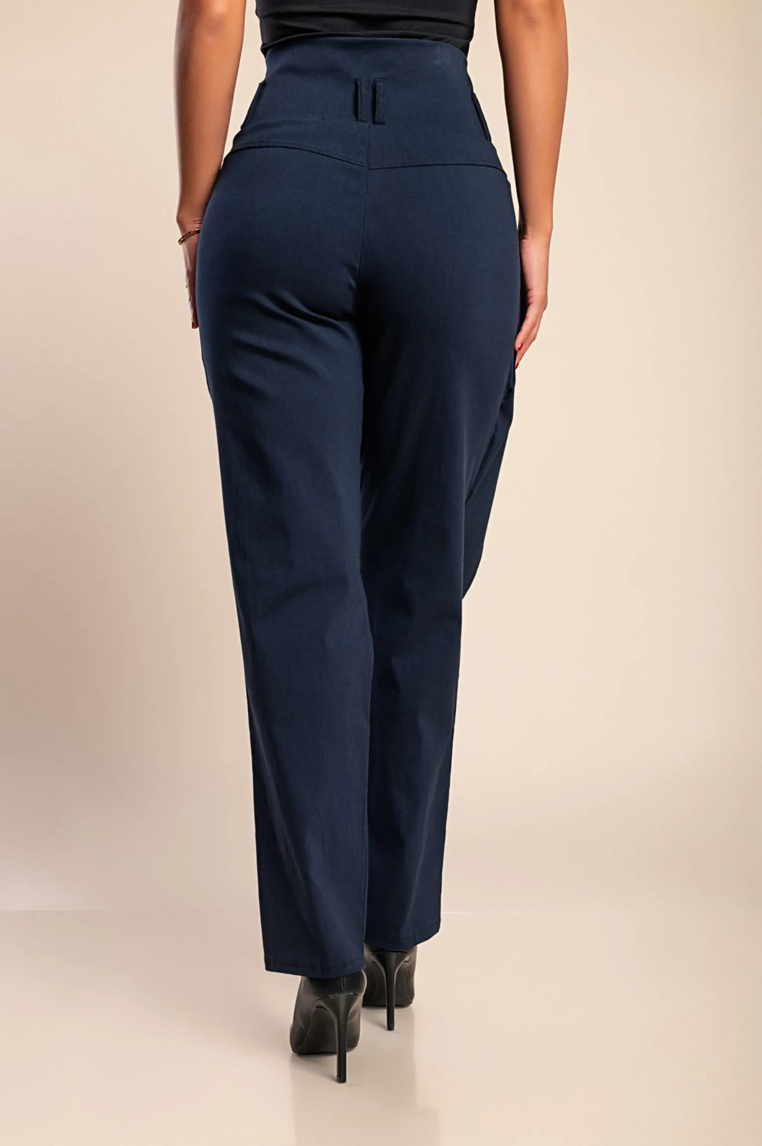 Pantaloni eleganti con volant, blu scuro