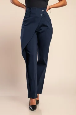 Pantaloni eleganti con volant, blu scuro